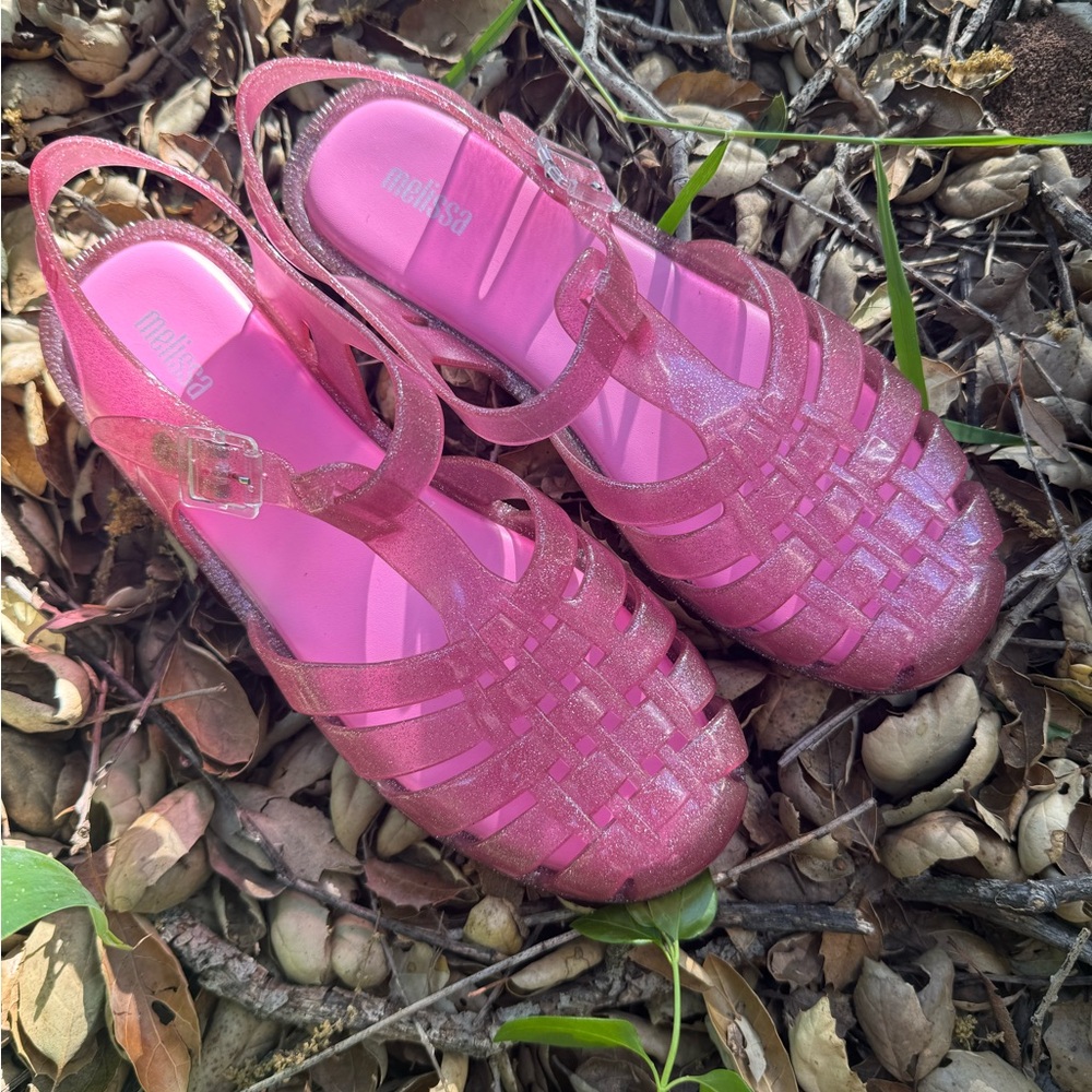 Melissa Pink Glitter Jelly Slingback Sandals